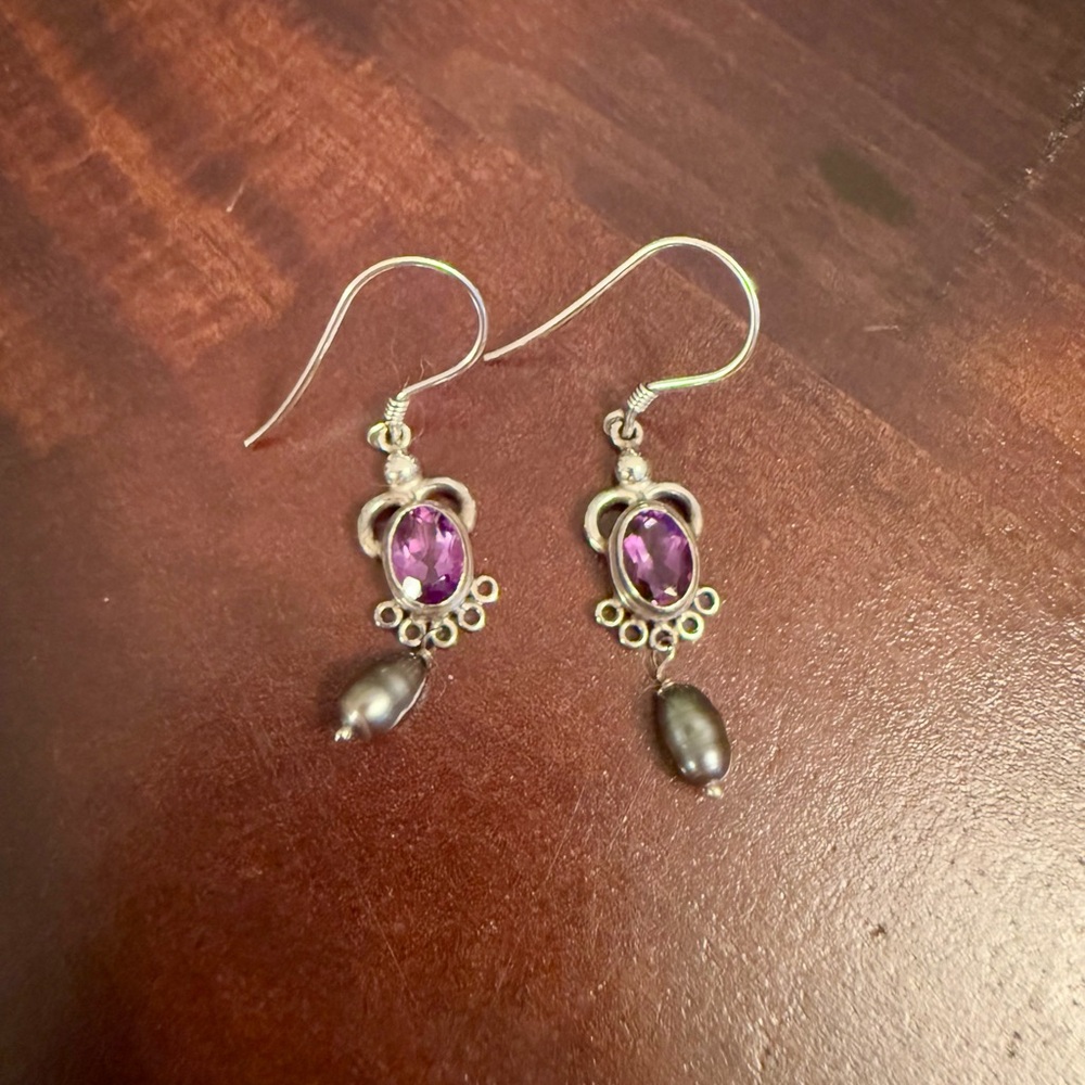 925 Sterling Silver Amethyst Dangle Earrings